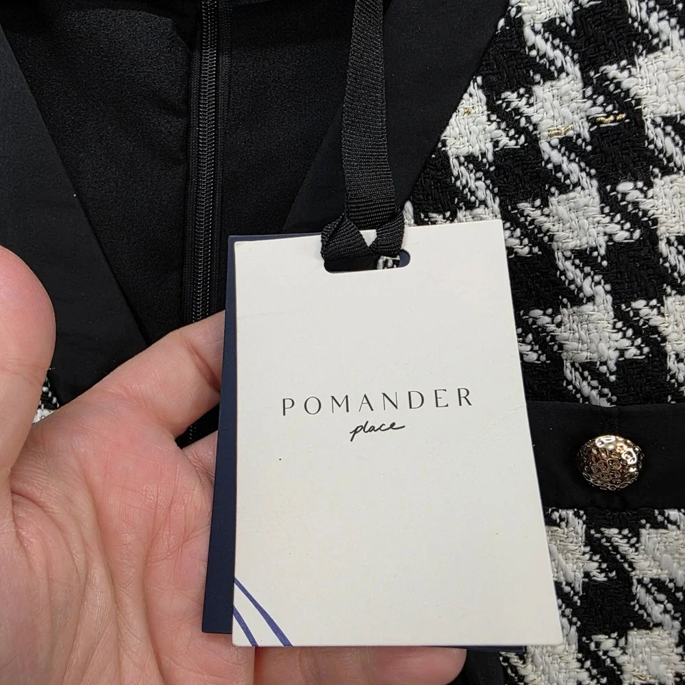 Tuckernuck Pomander Place Coco Tweed Bow Dress Black White Houndstooth Tweed Lg - Picture 8 of 12
